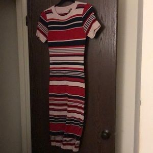 Stripped short sleeve long dress